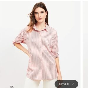 LOFT STRIPED COTTON BLEND OVERSIZED SHIRT